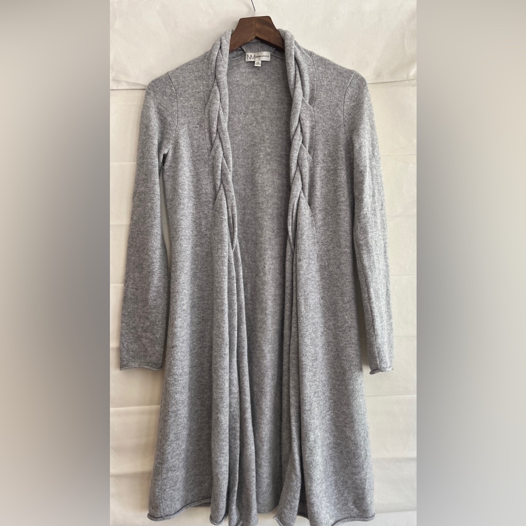 Neiman Marcus Braided Neck Long Cashmere Cardigan Light Grey Size Xs